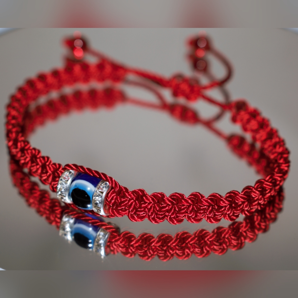Red string braided bracelet, evil eye bracelet